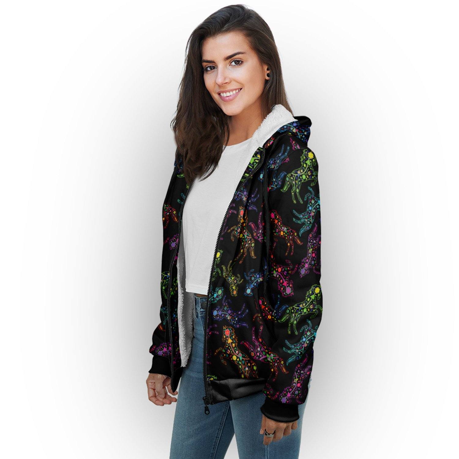 Floral Horse Sherpa Hoodie hoodie Herman