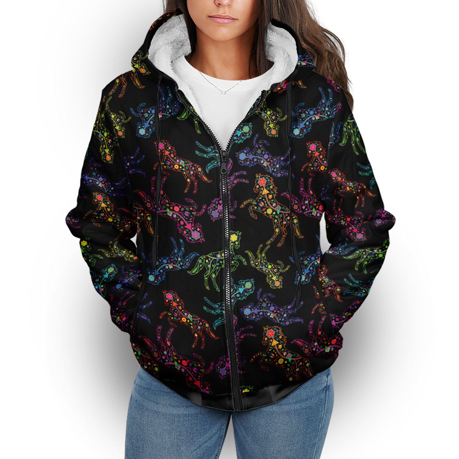 Floral Horse Sherpa Hoodie hoodie Herman
