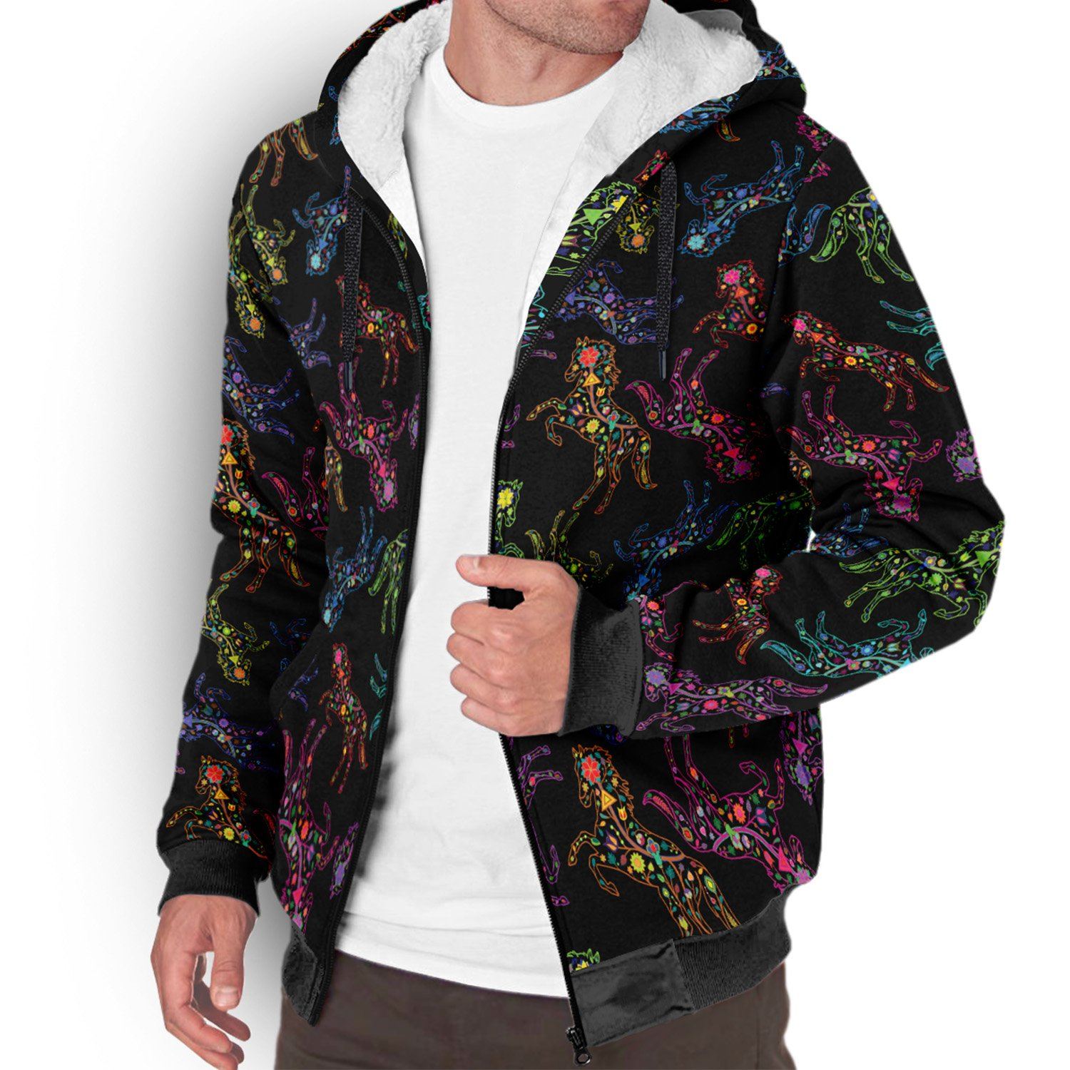 Floral Horse Sherpa Hoodie hoodie Herman