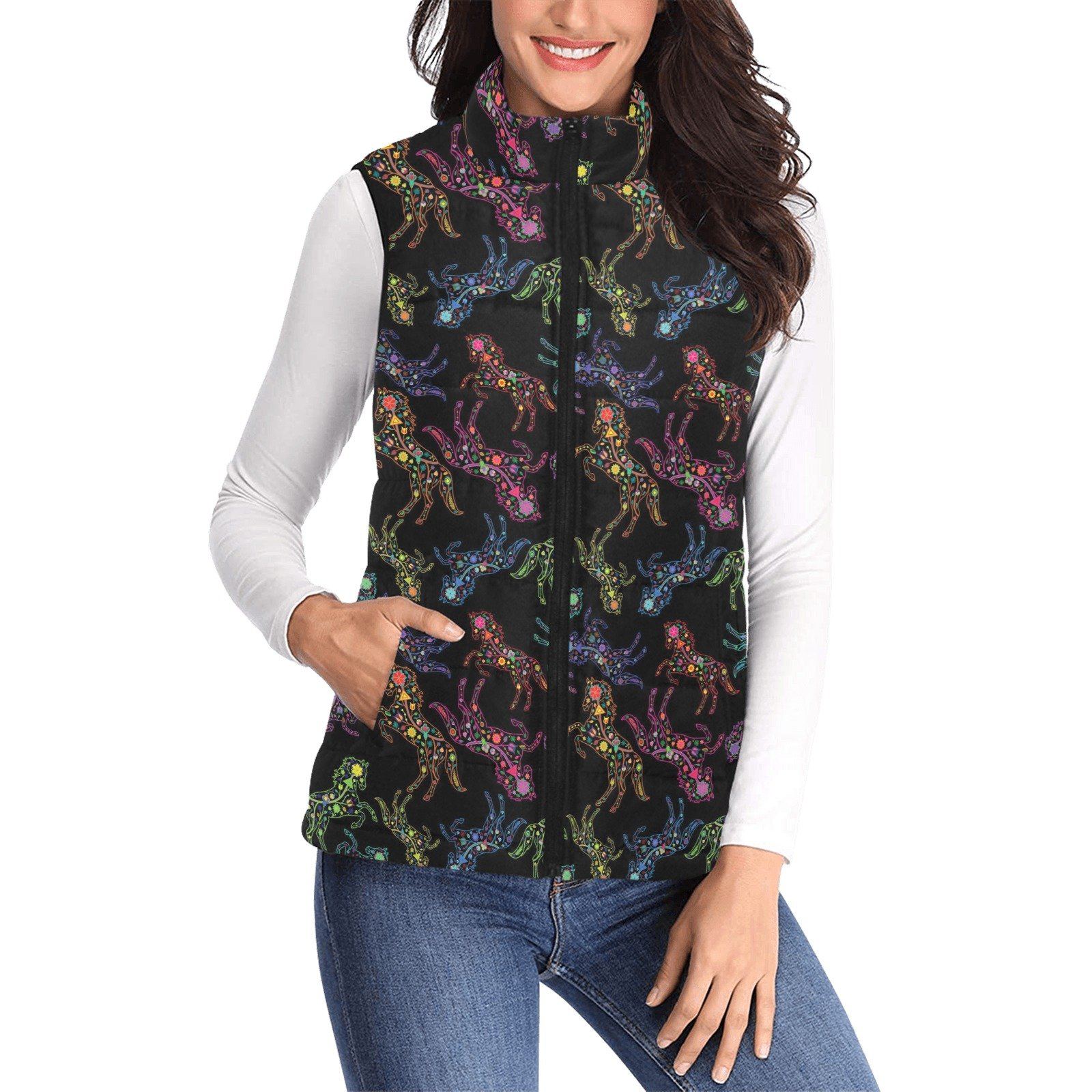 Floral Horse Women's Padded Vest Jacket (Model H44) Women's Padded Vest Jacket (H44) e-joyer