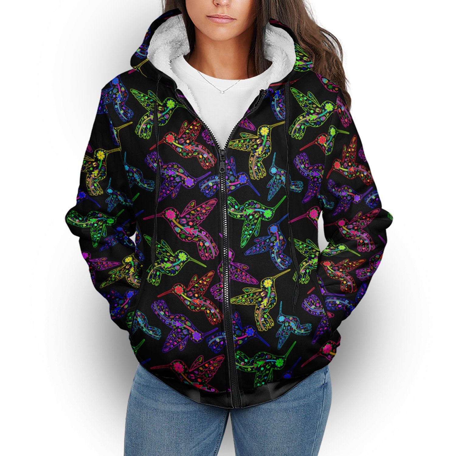 Floral Humming Bird Sherpa Hoodie hoodie Herman