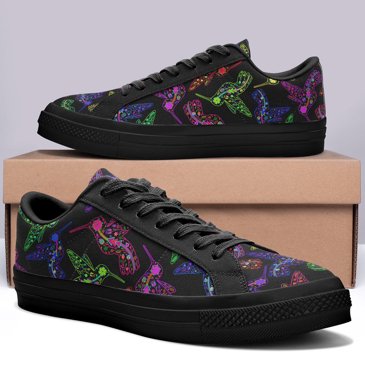 Floral Hummingbird Aapisi Low Top Canvas Shoes Black Sole aapisi Herman