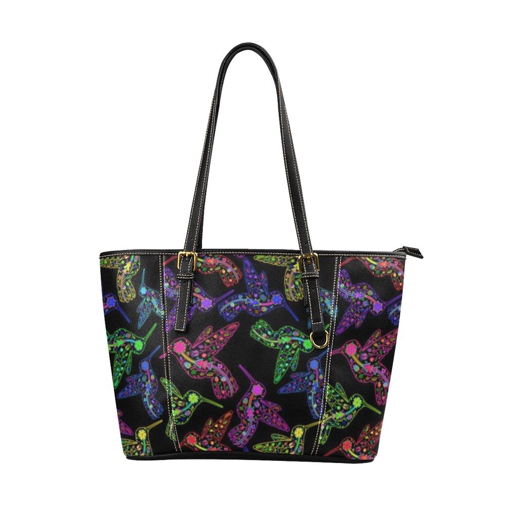 Floral Hummingbird Leather Tote Bag/Large (Model 1640) bag e-joyer