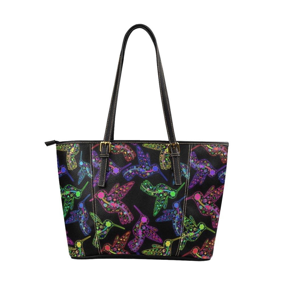 Floral Hummingbird Leather Tote Bag/Large (Model 1640) bag e-joyer