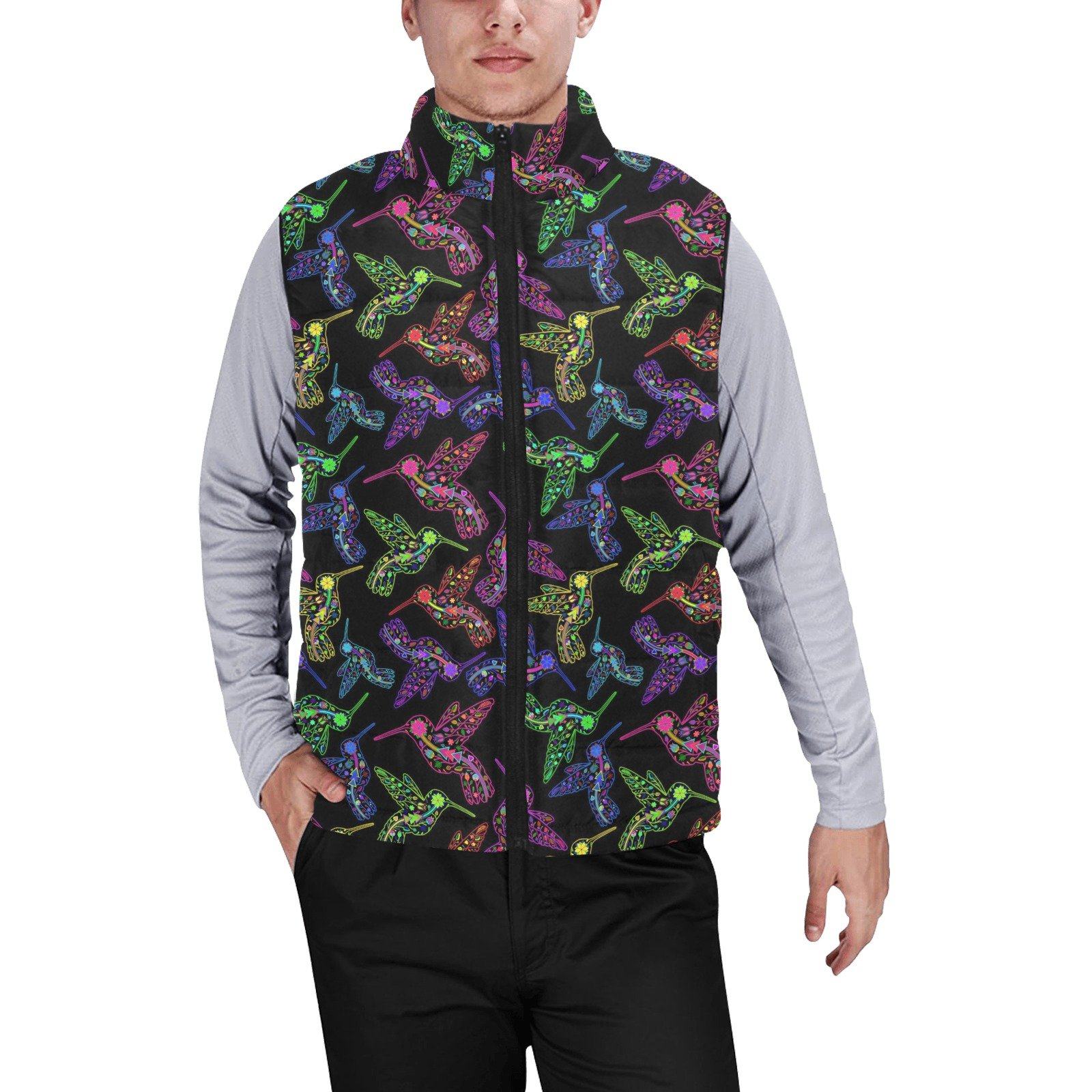 Floral Hummingbird Men's Padded Vest Jacket (Model H44) Men's Padded Vest Jacket (H44) e-joyer