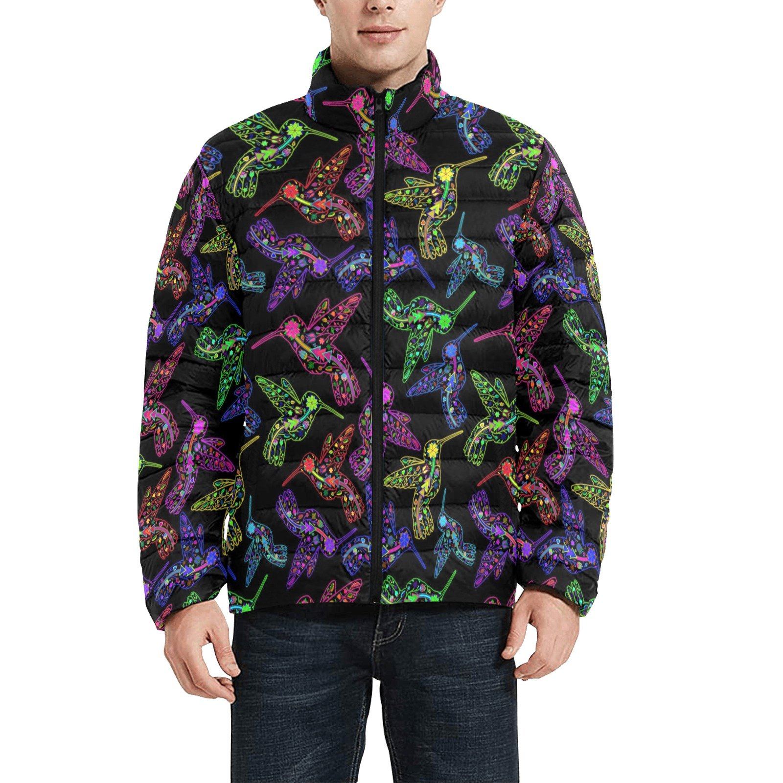 Floral Hummingbird Men's Stand Collar Padded Jacket (Model H41) Men's Stand Collar Padded Jacket (H41) e-joyer