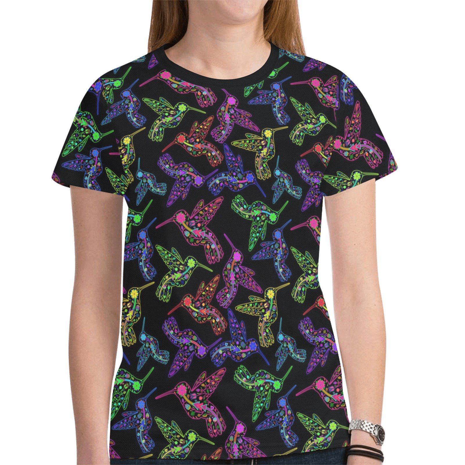 Floral Hummingbird New All Over Print T-shirt for Women (Model T45) tshirt e-joyer