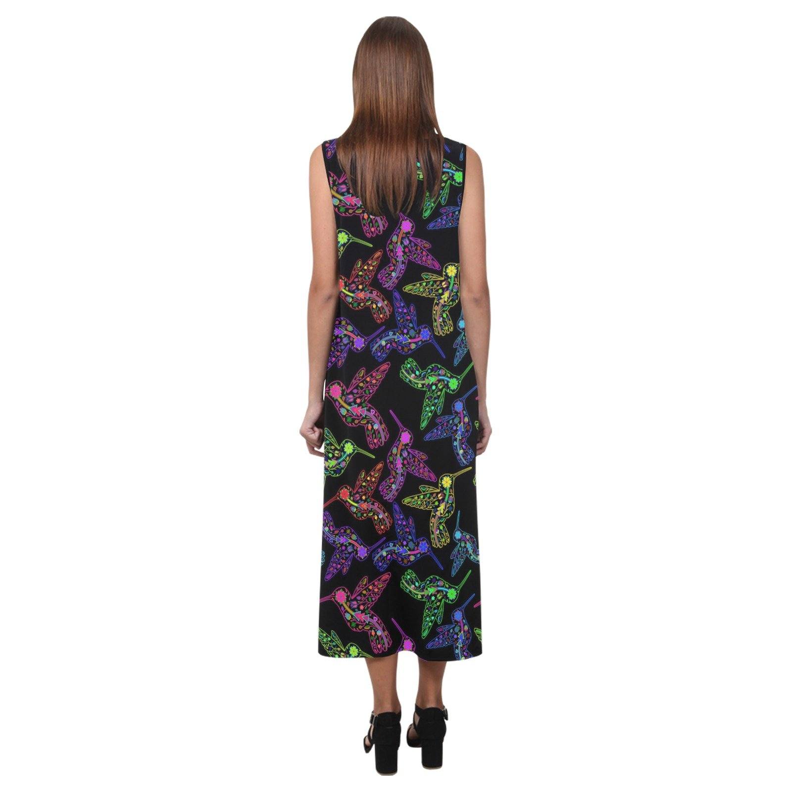 Floral Hummingbird Phaedra Sleeveless Open Fork Long Dress (Model D08) dress e-joyer