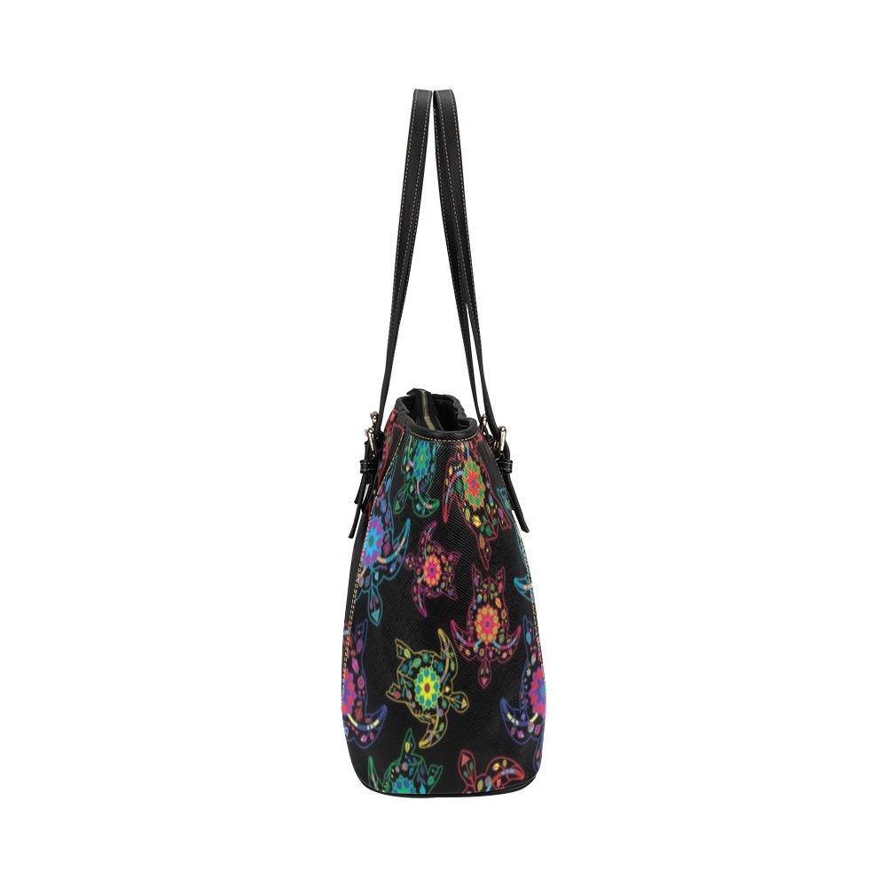 Floral Turtle Leather Tote Bag/Large (Model 1640) bag e-joyer