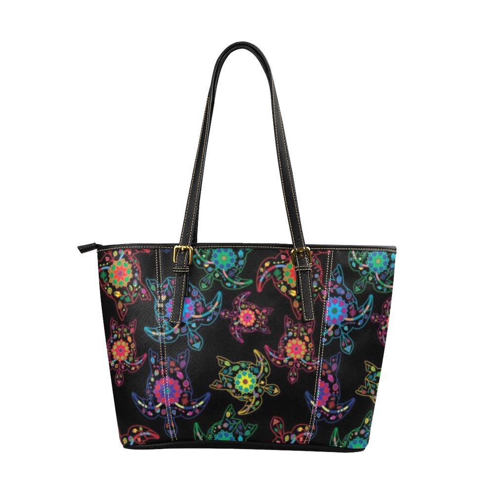 Floral Turtle Leather Tote Bag/Large (Model 1640) bag e-joyer