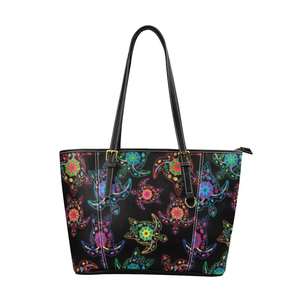 Floral Turtle Leather Tote Bag/Large (Model 1640) bag e-joyer