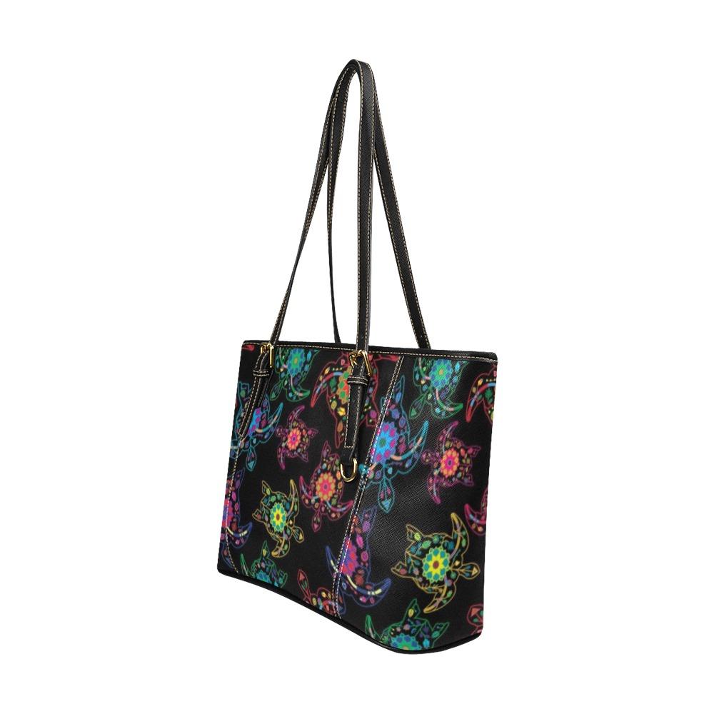 Floral Turtle Leather Tote Bag/Large (Model 1640) bag e-joyer