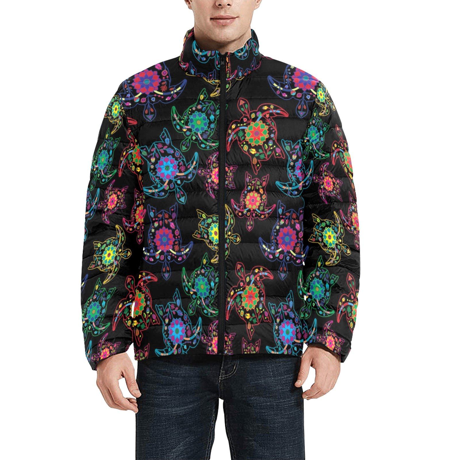 Floral Turtle Men's Stand Collar Padded Jacket (Model H41) Men's Stand Collar Padded Jacket (H41) e-joyer