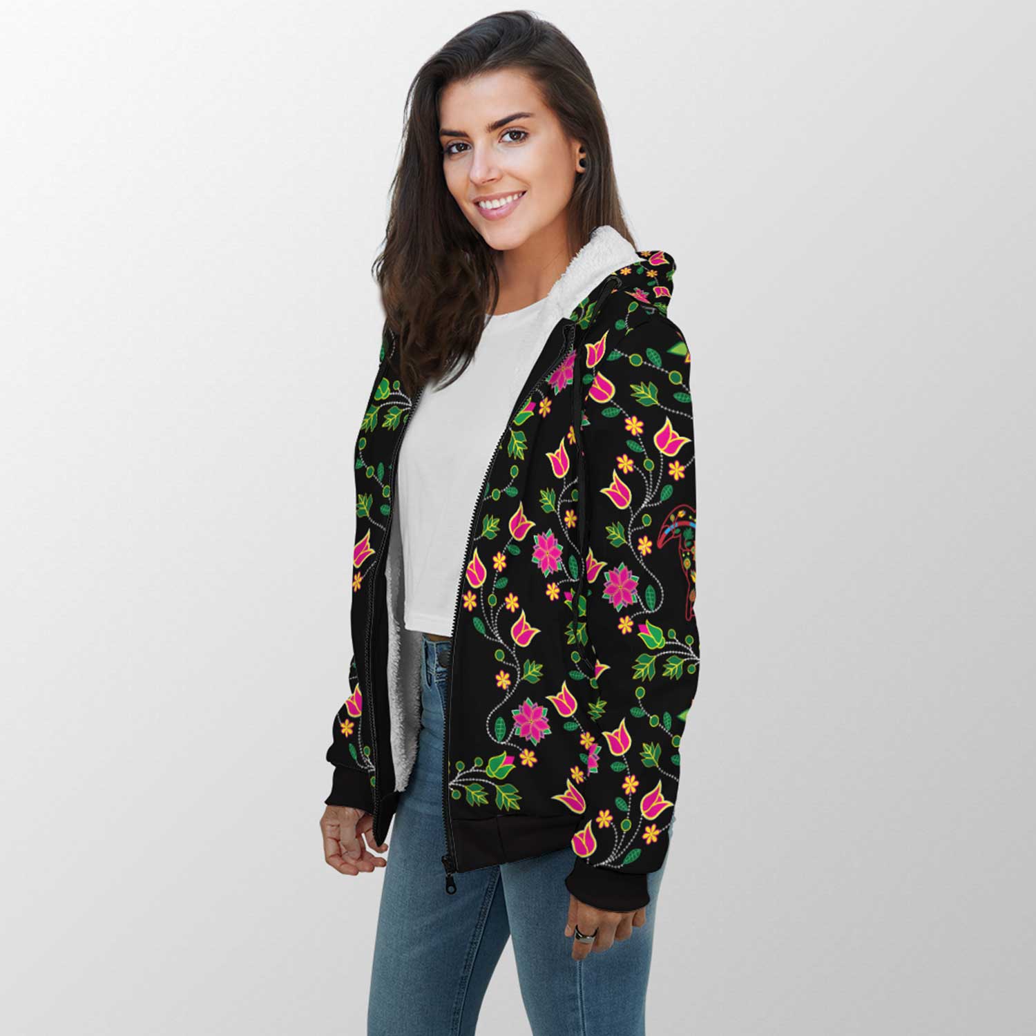 Floral Turtle Sherpa Hoodie 49 Dzine