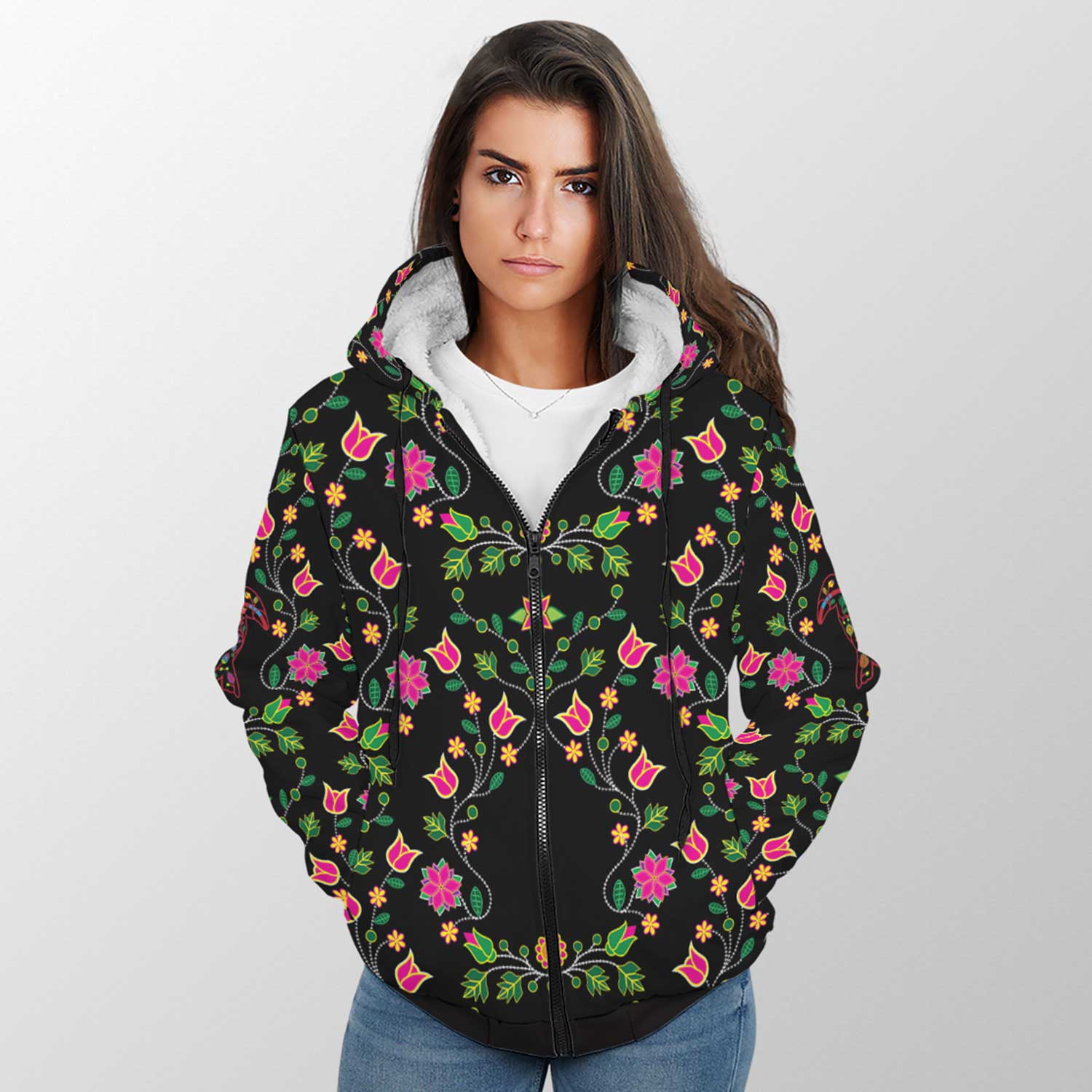 Floral Turtle Sherpa Hoodie 49 Dzine