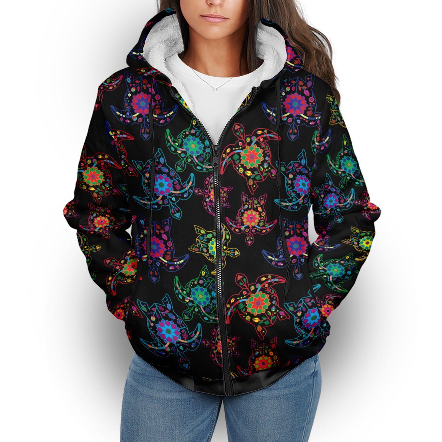 Floral Turtle Sherpa Hoodie hoodie Herman