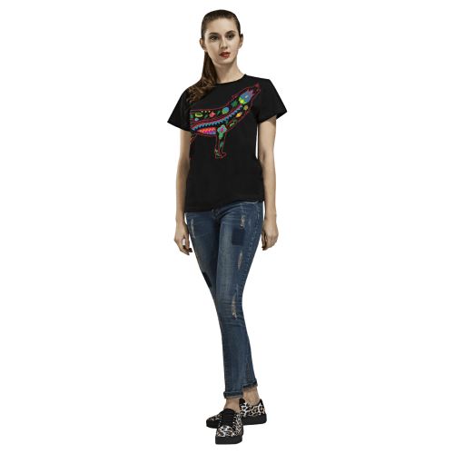 Floral Wolf All Over Print T-shirt for Women/Large Size (USA Size) (Model T40) All Over Print T-Shirt for Women/Large (T40) e-joyer