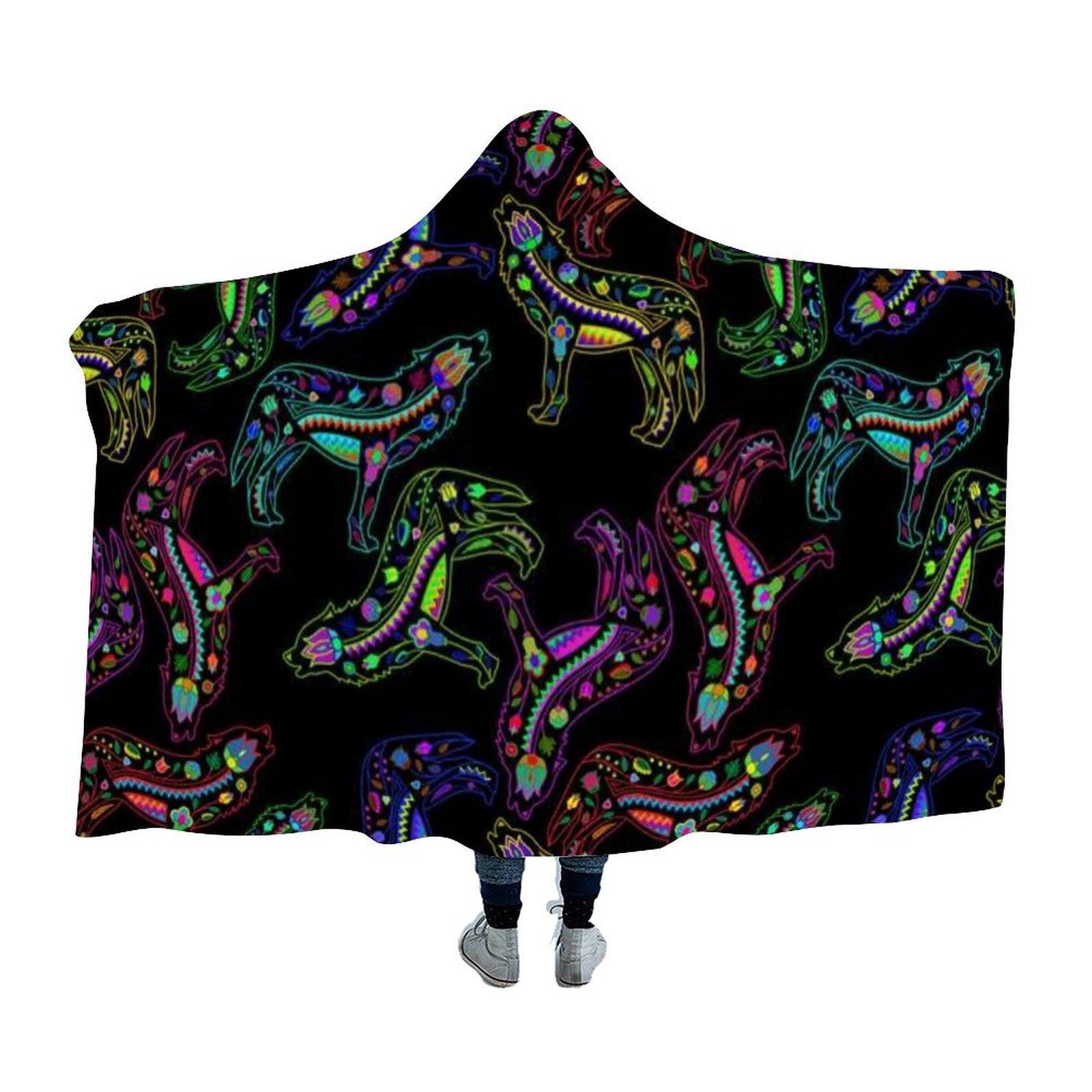Floral Wolves Hooded Blanket blanket 49 Dzine