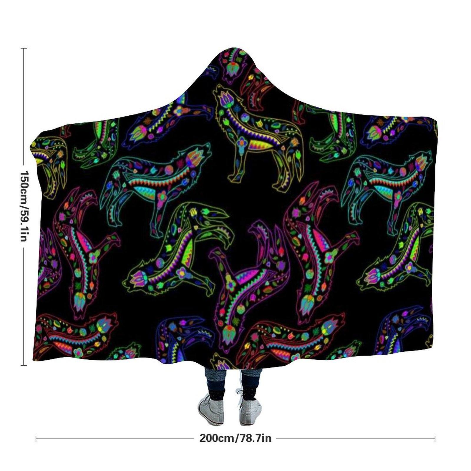 Floral Wolves Hooded Blanket blanket 49 Dzine