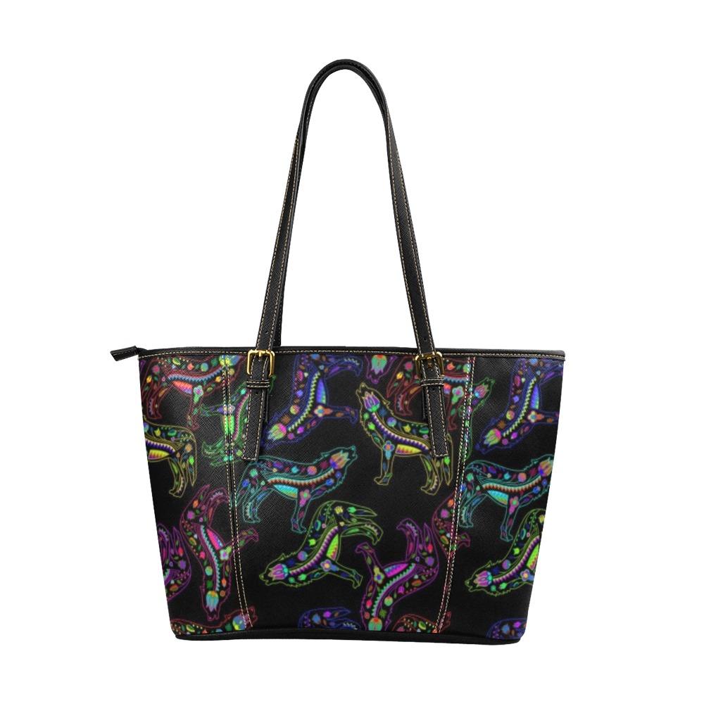 Floral Wolves Leather Tote Bag/Large (Model 1640) bag e-joyer