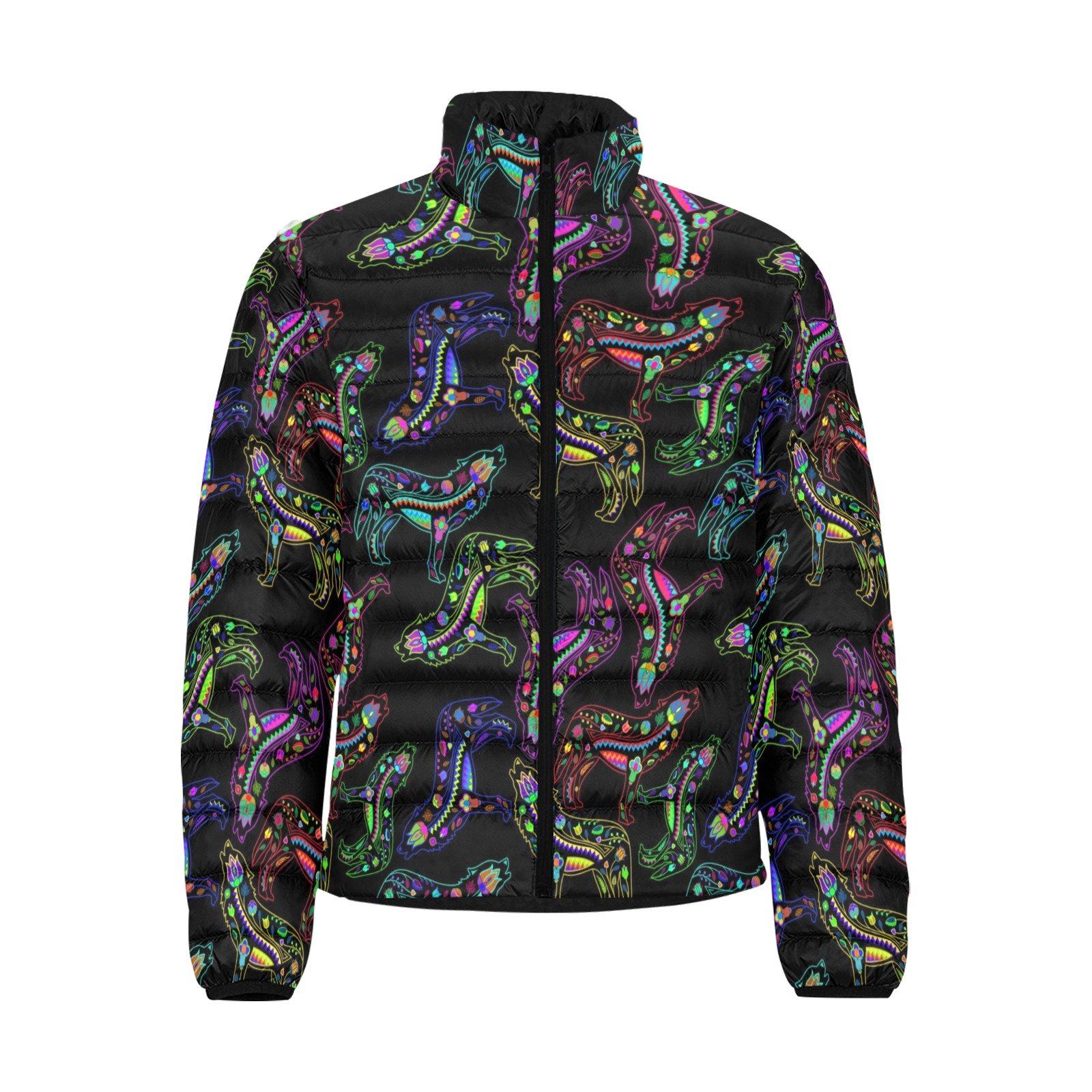 Floral Wolves Men's Stand Collar Padded Jacket (Model H41) Men's Stand Collar Padded Jacket (H41) e-joyer
