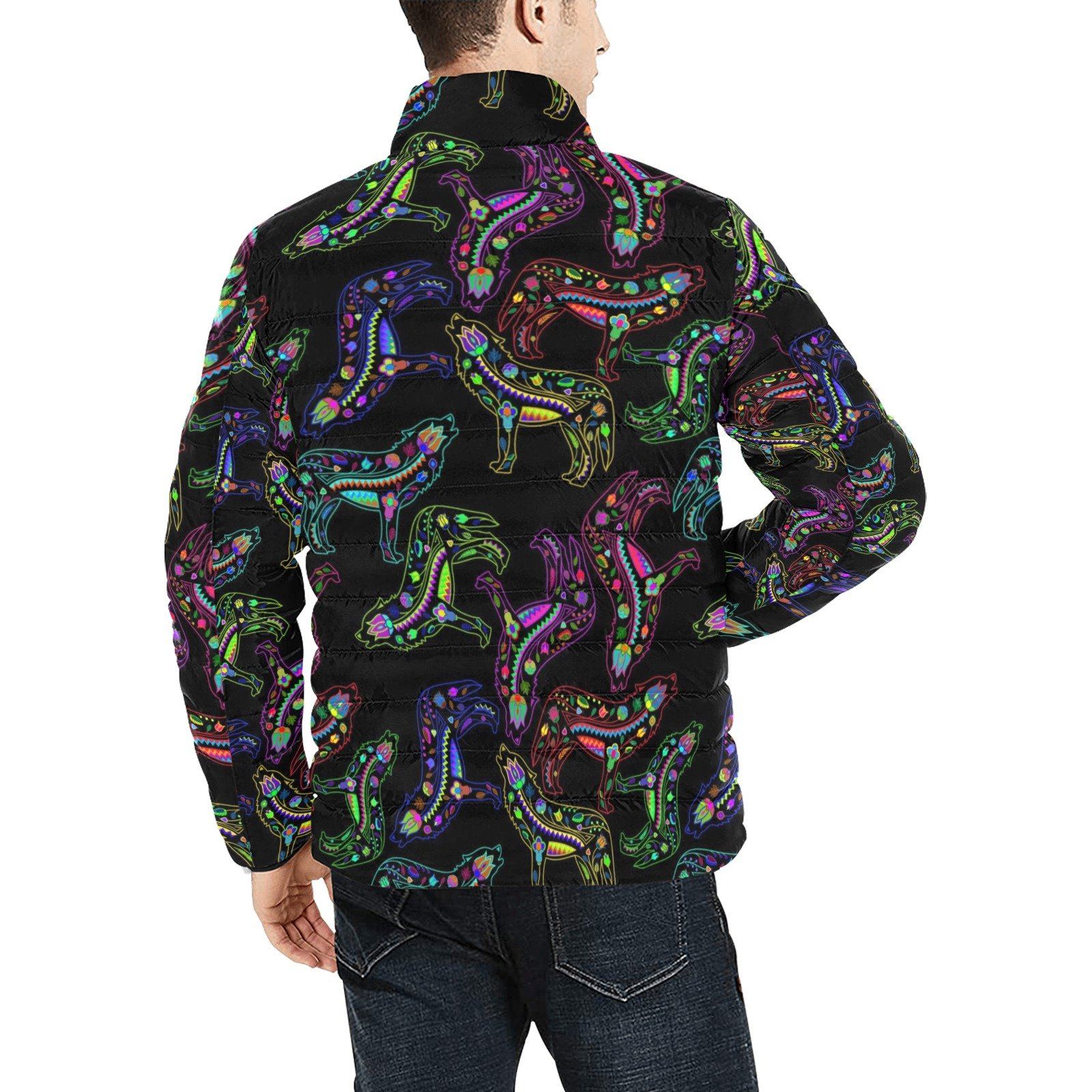 Floral Wolves Men's Stand Collar Padded Jacket (Model H41) Men's Stand Collar Padded Jacket (H41) e-joyer