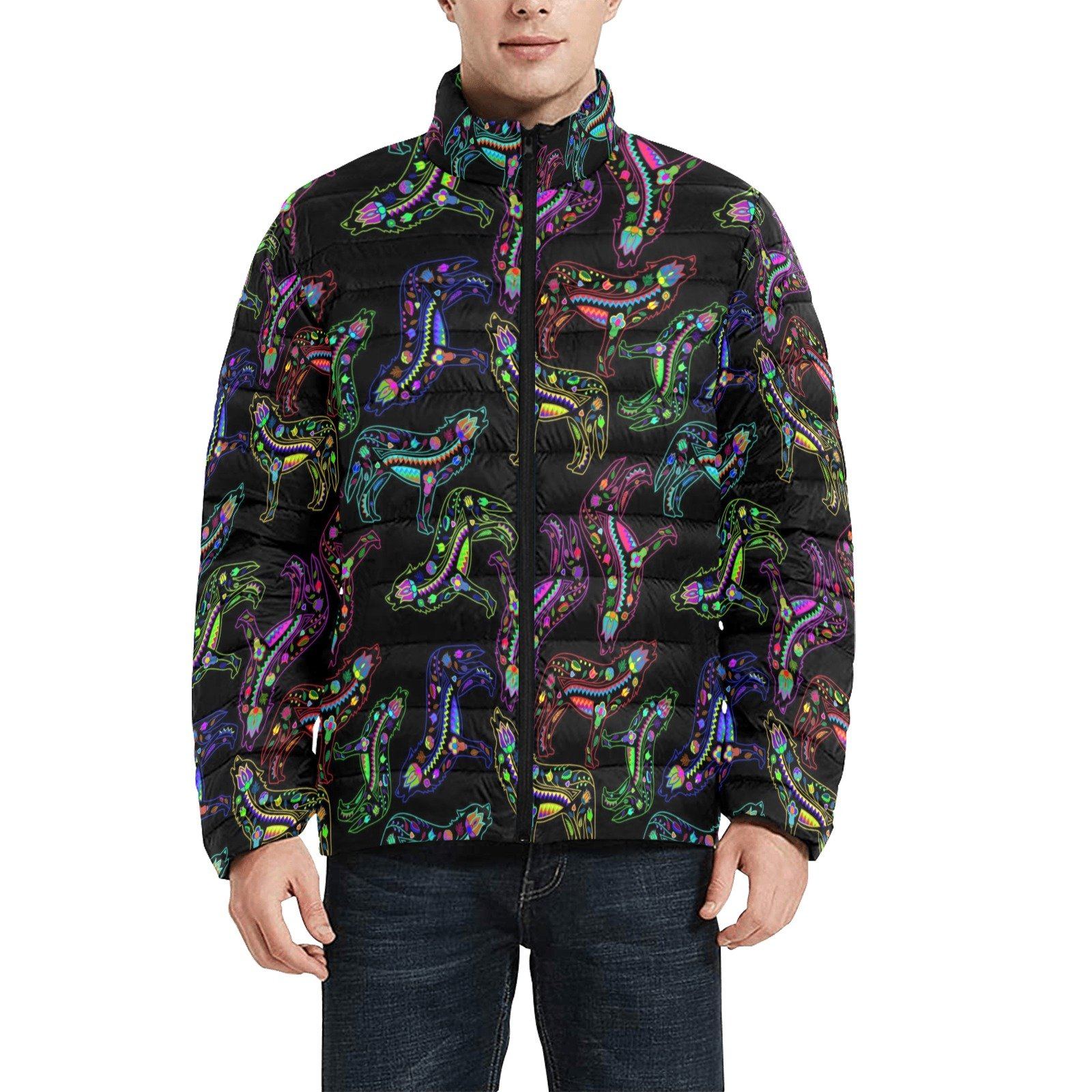 Floral Wolves Men's Stand Collar Padded Jacket (Model H41) Men's Stand Collar Padded Jacket (H41) e-joyer