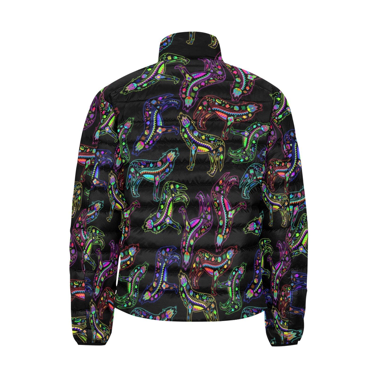 Floral Wolves Men's Stand Collar Padded Jacket (Model H41) Men's Stand Collar Padded Jacket (H41) e-joyer
