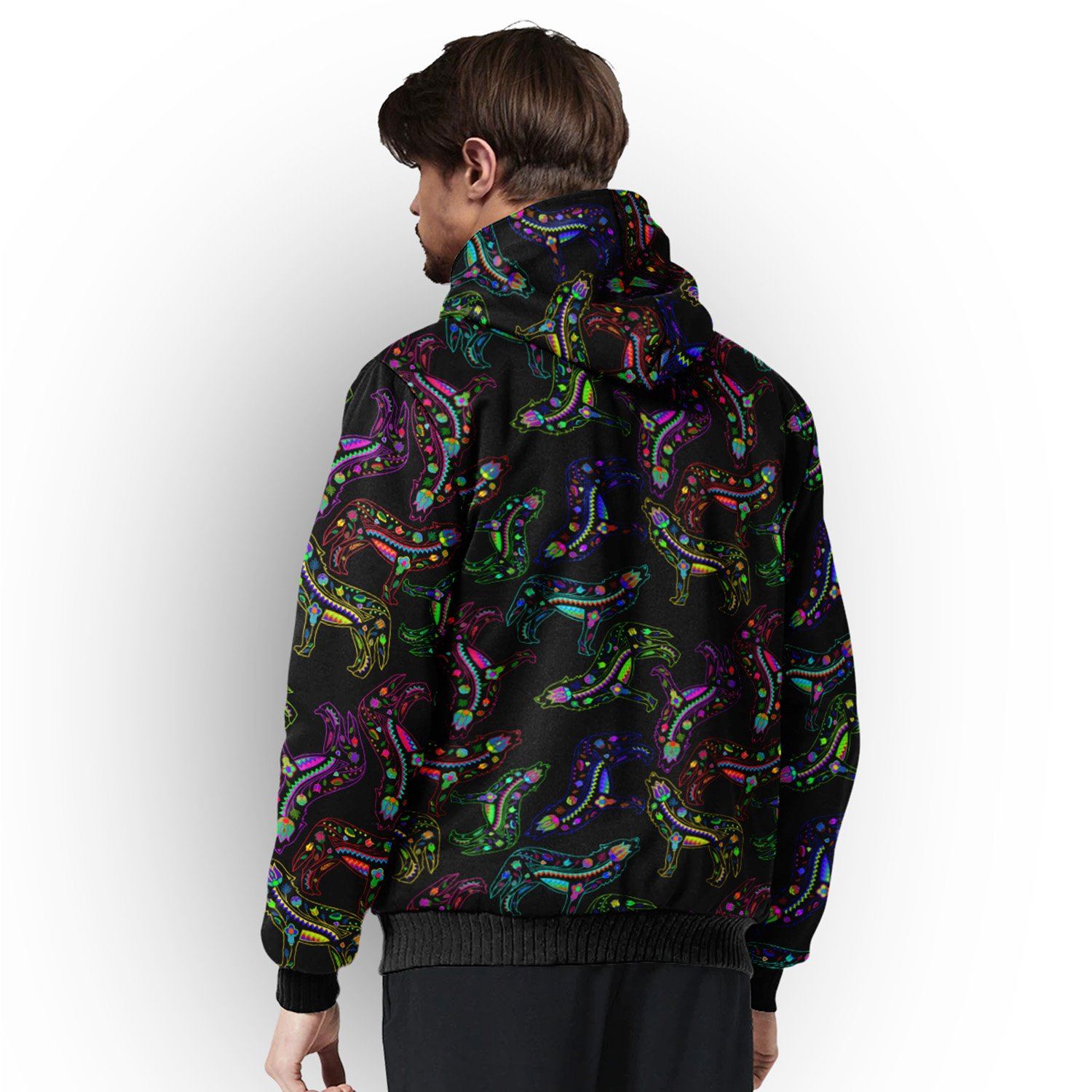 Floral Wolves Sherpa Hoodie hoodie Herman