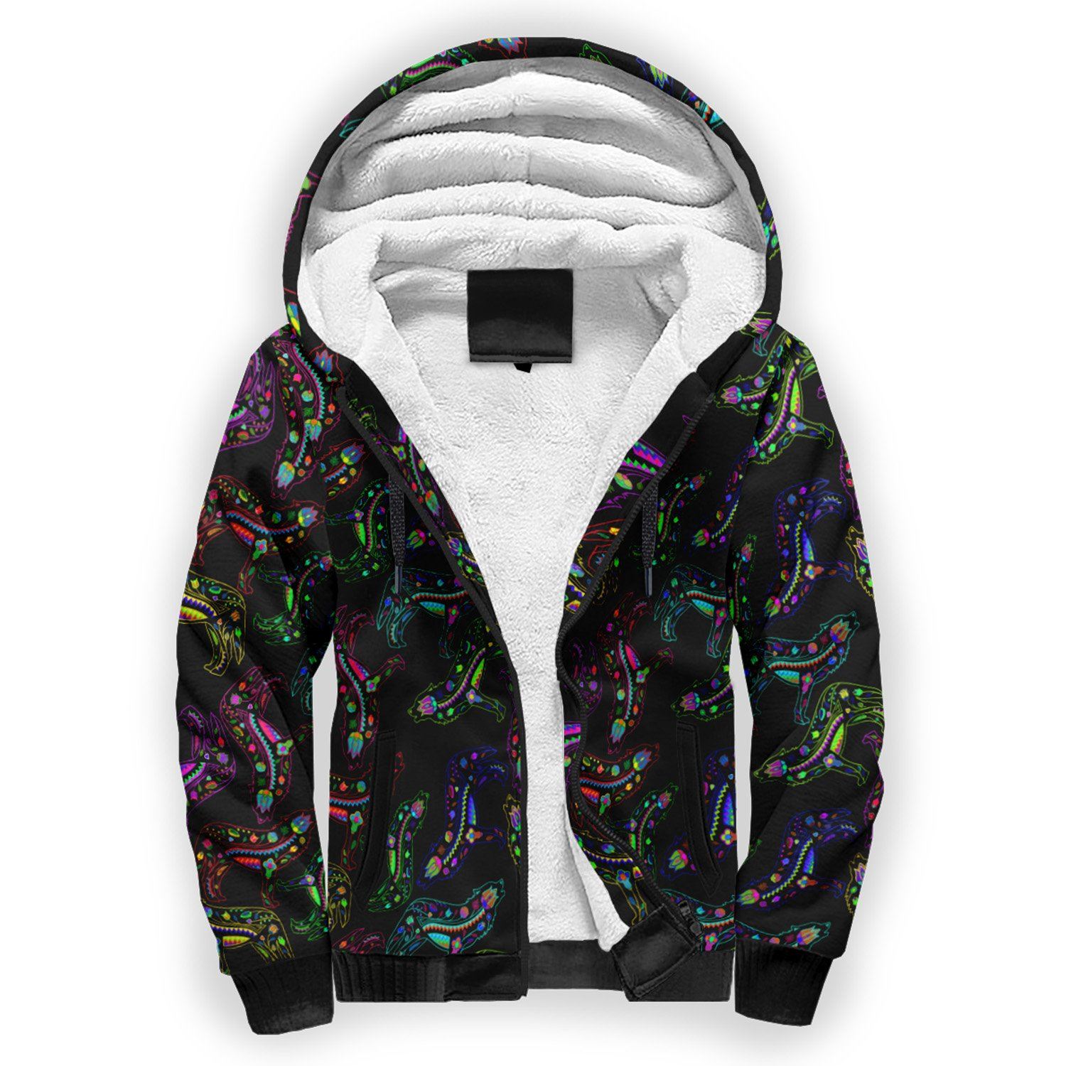 Floral Wolves Sherpa Hoodie hoodie Herman