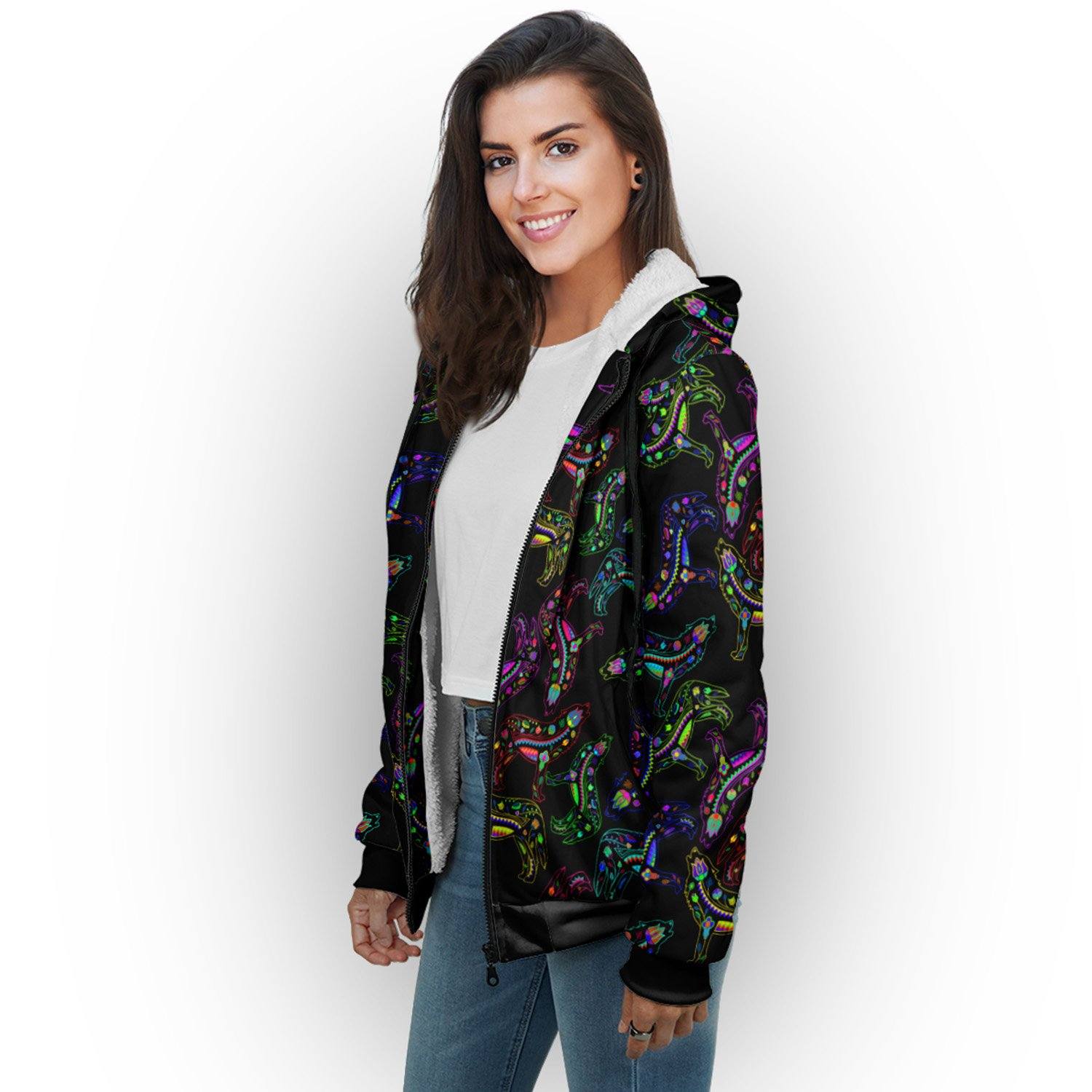 Floral Wolves Sherpa Hoodie hoodie Herman