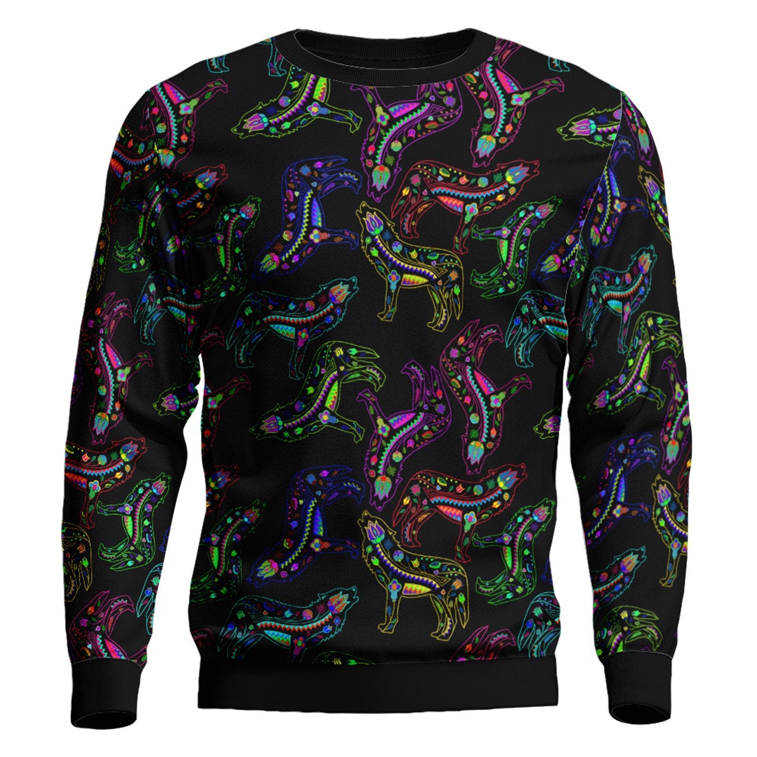 Floral Wolves Unisex Crewneck Long Sleeve Top 49 Dzine