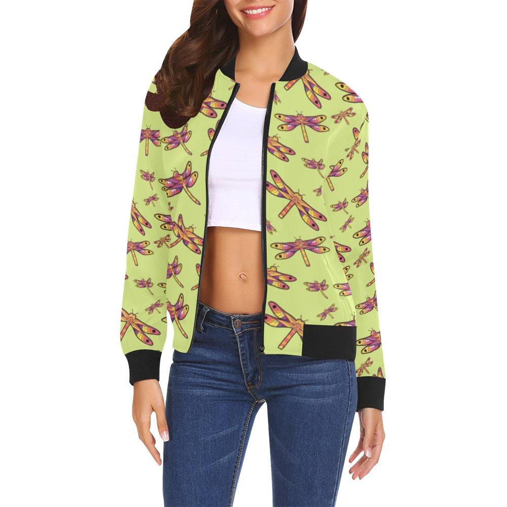 Gathering Lime All Over Print Bomber Jacket for Women (Model H19) Jacket e-joyer