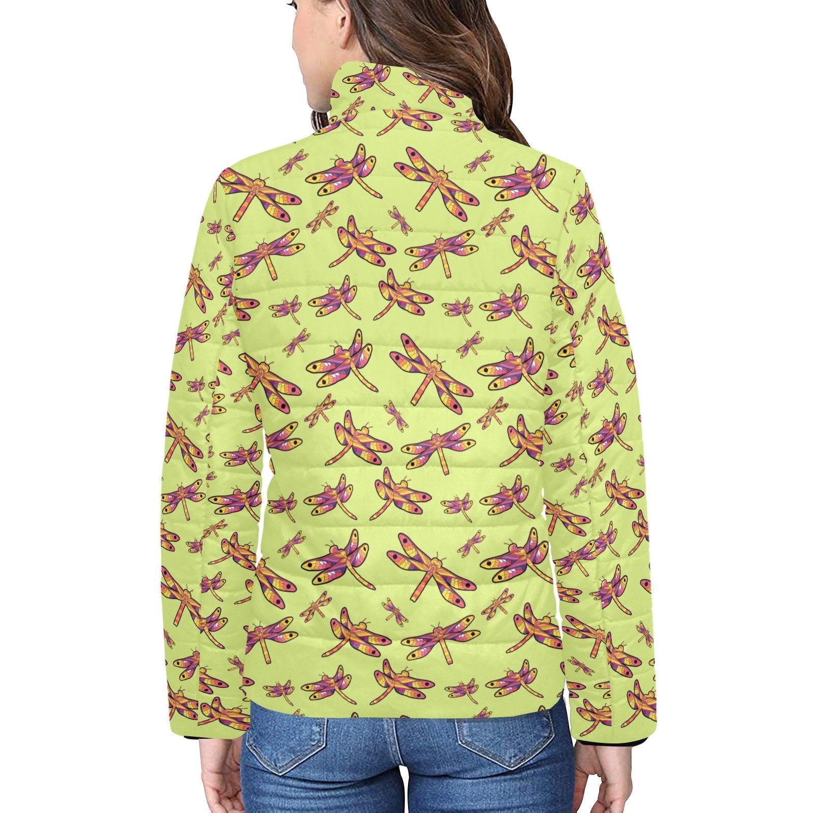 Gathering Lime Women's Stand Collar Padded Jacket (Model H41) jacket e-joyer