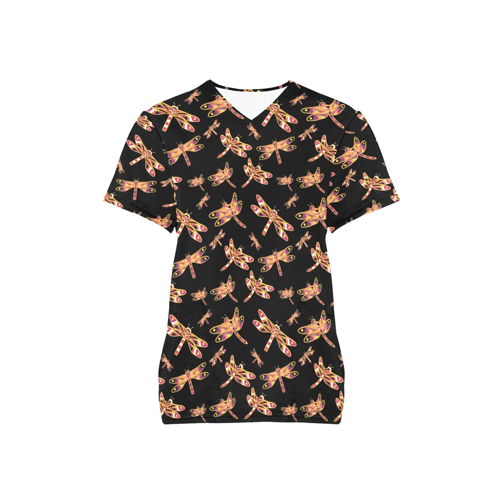 Gathering Yellow Black All Over Print Scrub Top Scrub Top e-joyer