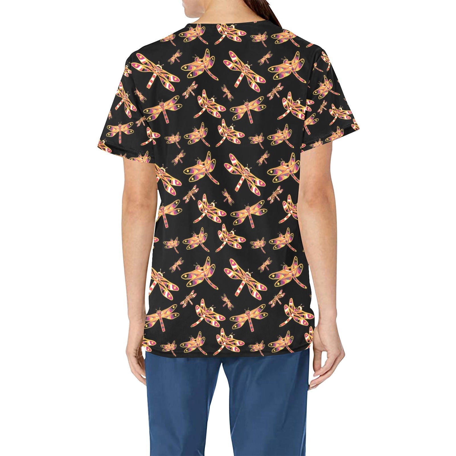 Gathering Yellow Black All Over Print Scrub Top Scrub Top e-joyer