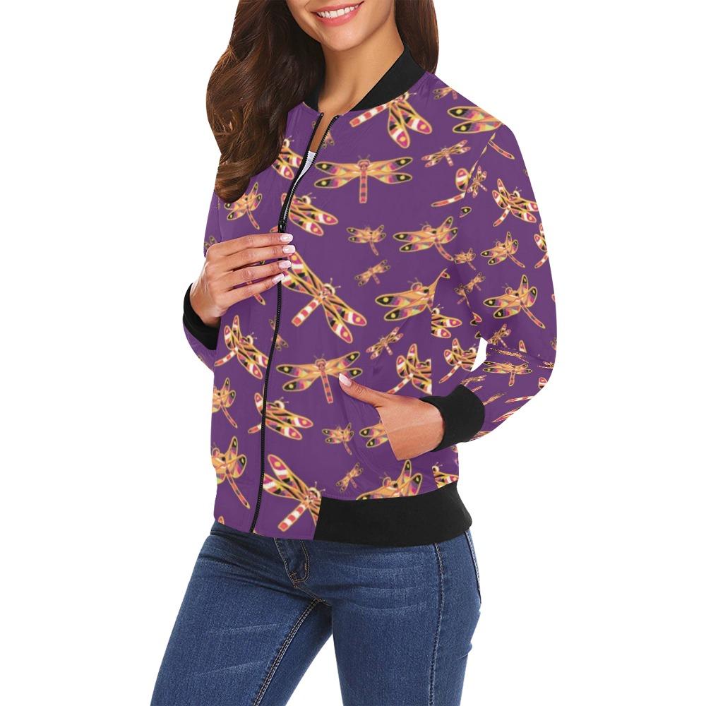 Gathering Yellow Purple All Over Print Bomber Jacket for Women (Model H19) Jacket e-joyer