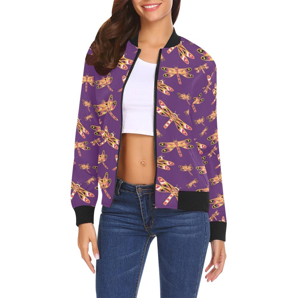 Gathering Yellow Purple All Over Print Bomber Jacket for Women (Model H19) Jacket e-joyer