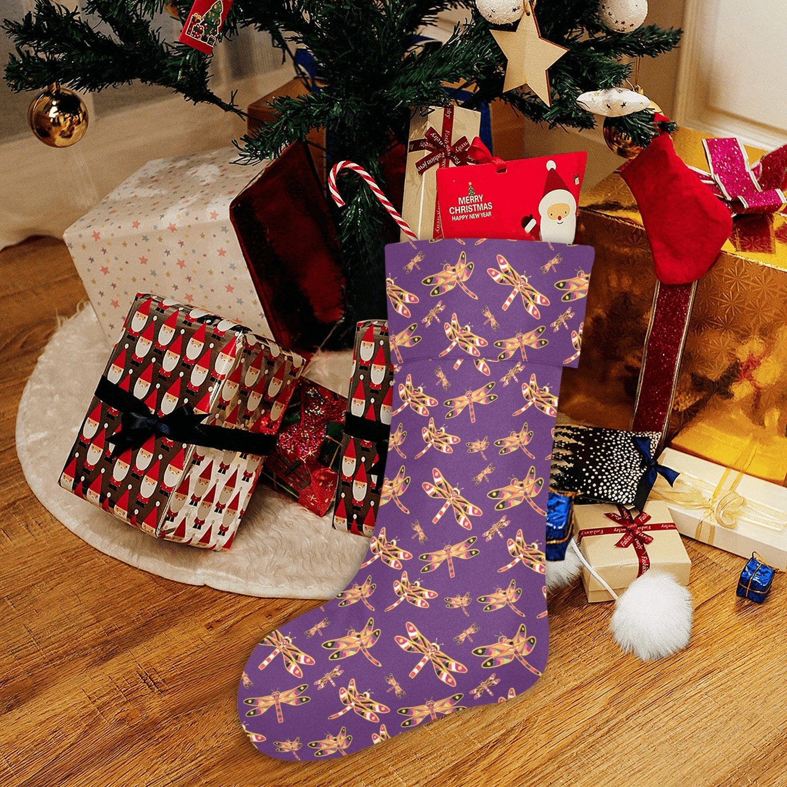 Gathering Yellow Purple Christmas Stocking holiday stocking e-joyer