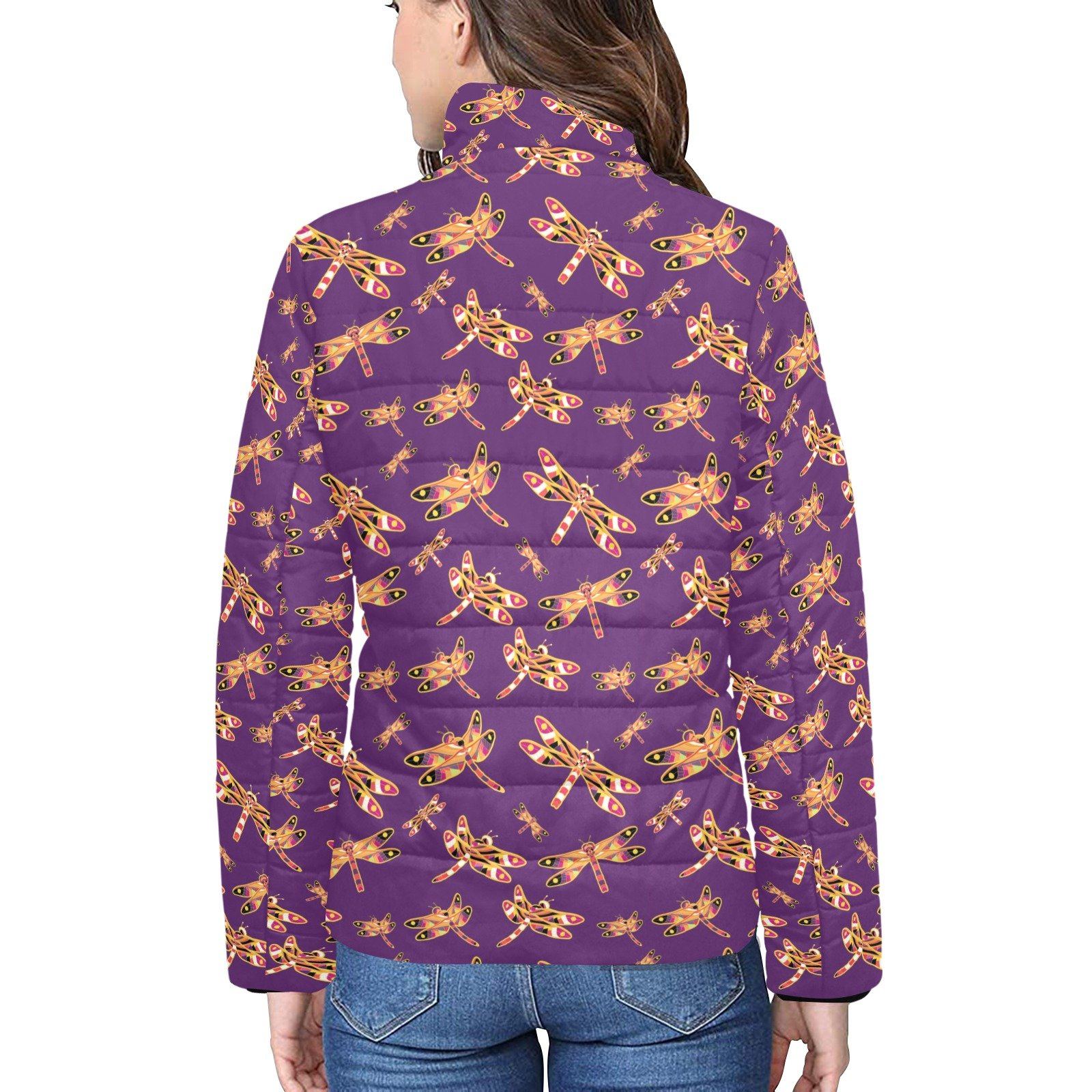 Gathering Yellow Purple Women's Stand Collar Padded Jacket (Model H41) jacket e-joyer