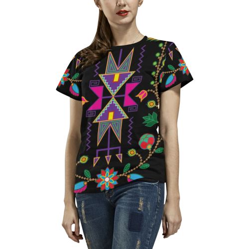 Geometric Floral Fall All Over Print T-shirt for Women/Large Size (USA Size) (Model T40) All Over Print T-Shirt for Women/Large (T40) e-joyer