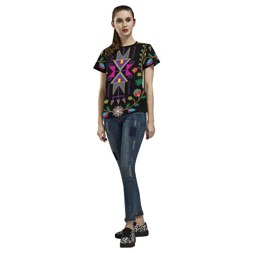 Geometric Floral Fall All Over Print T-shirt for Women/Large Size (USA Size) (Model T40) All Over Print T-Shirt for Women/Large (T40) e-joyer