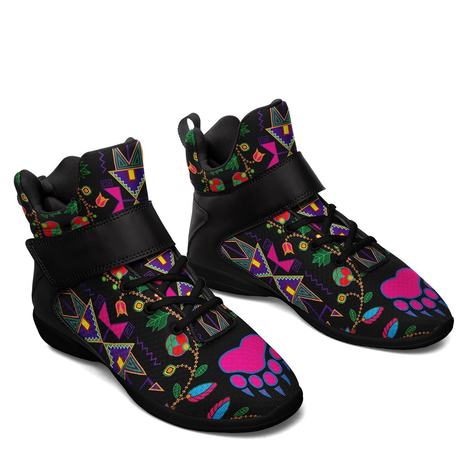 Geometric Floral Fall Black Kid's Ipottaa Basketball / Sport High Top Shoes 49 Dzine