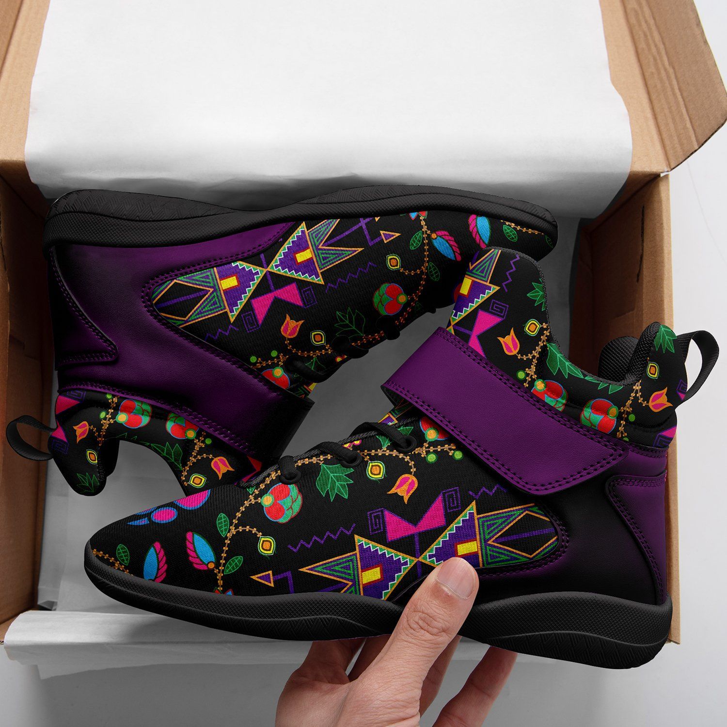 Geometric Floral Fall Black Kid's Ipottaa Basketball / Sport High Top Shoes 49 Dzine