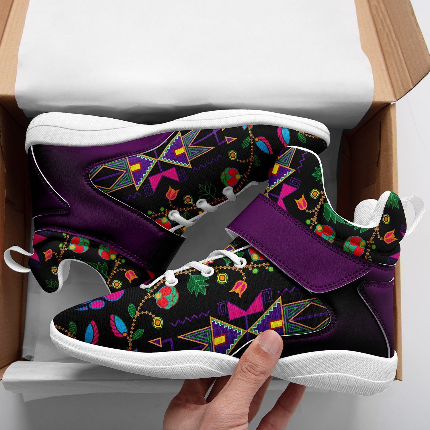 Geometric Floral Fall Black Kid's Ipottaa Basketball / Sport High Top Shoes 49 Dzine