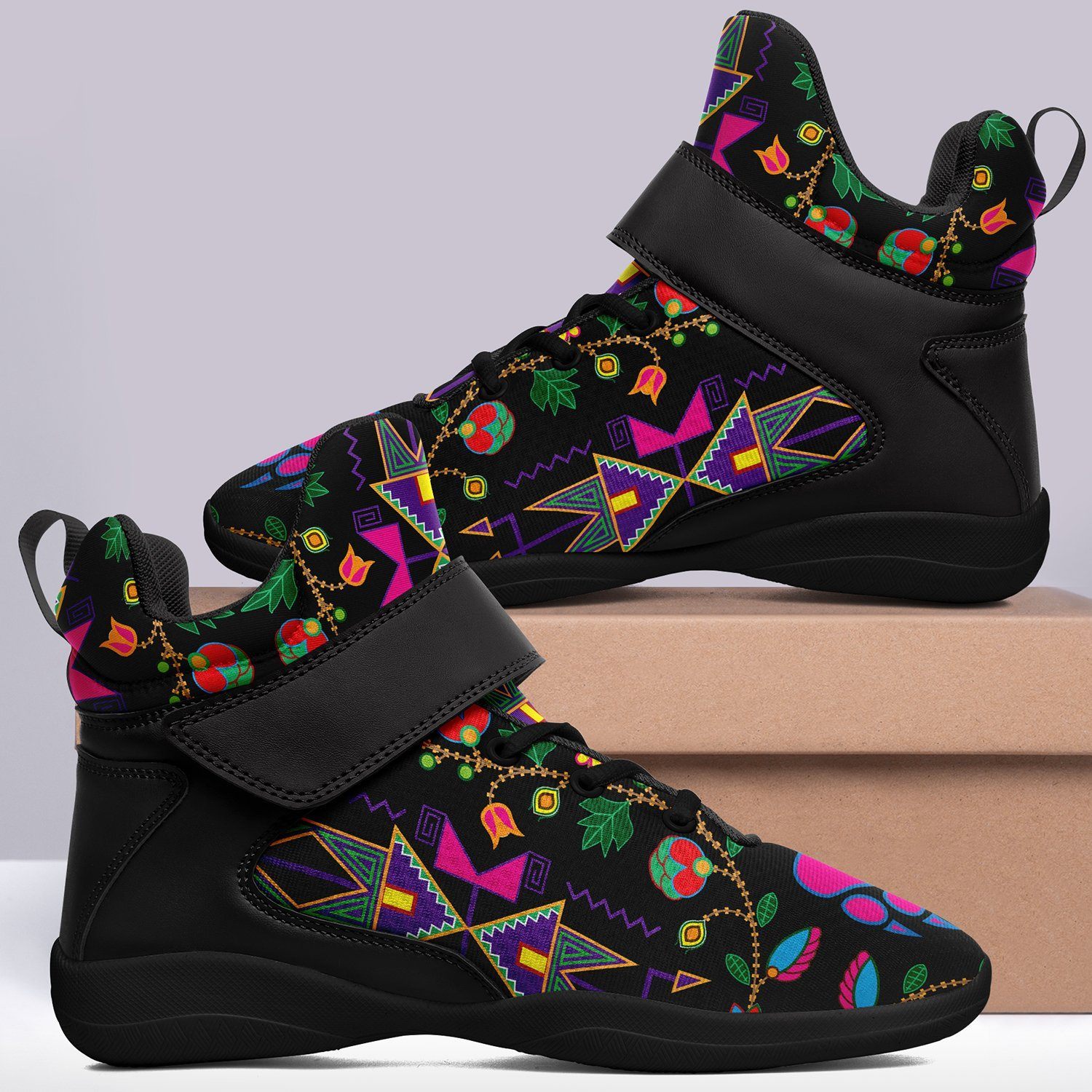 Geometric Floral Fall Black Kid's Ipottaa Basketball / Sport High Top Shoes 49 Dzine