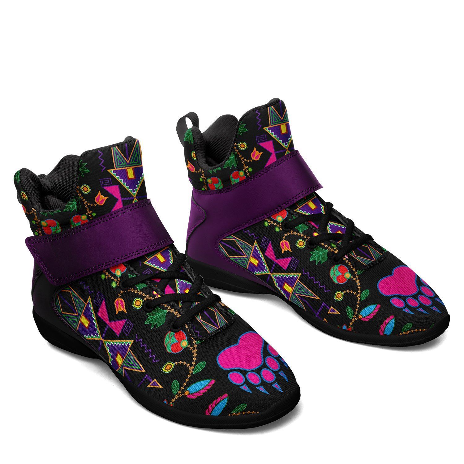 Geometric Floral Fall Black Kid's Ipottaa Basketball / Sport High Top Shoes 49 Dzine