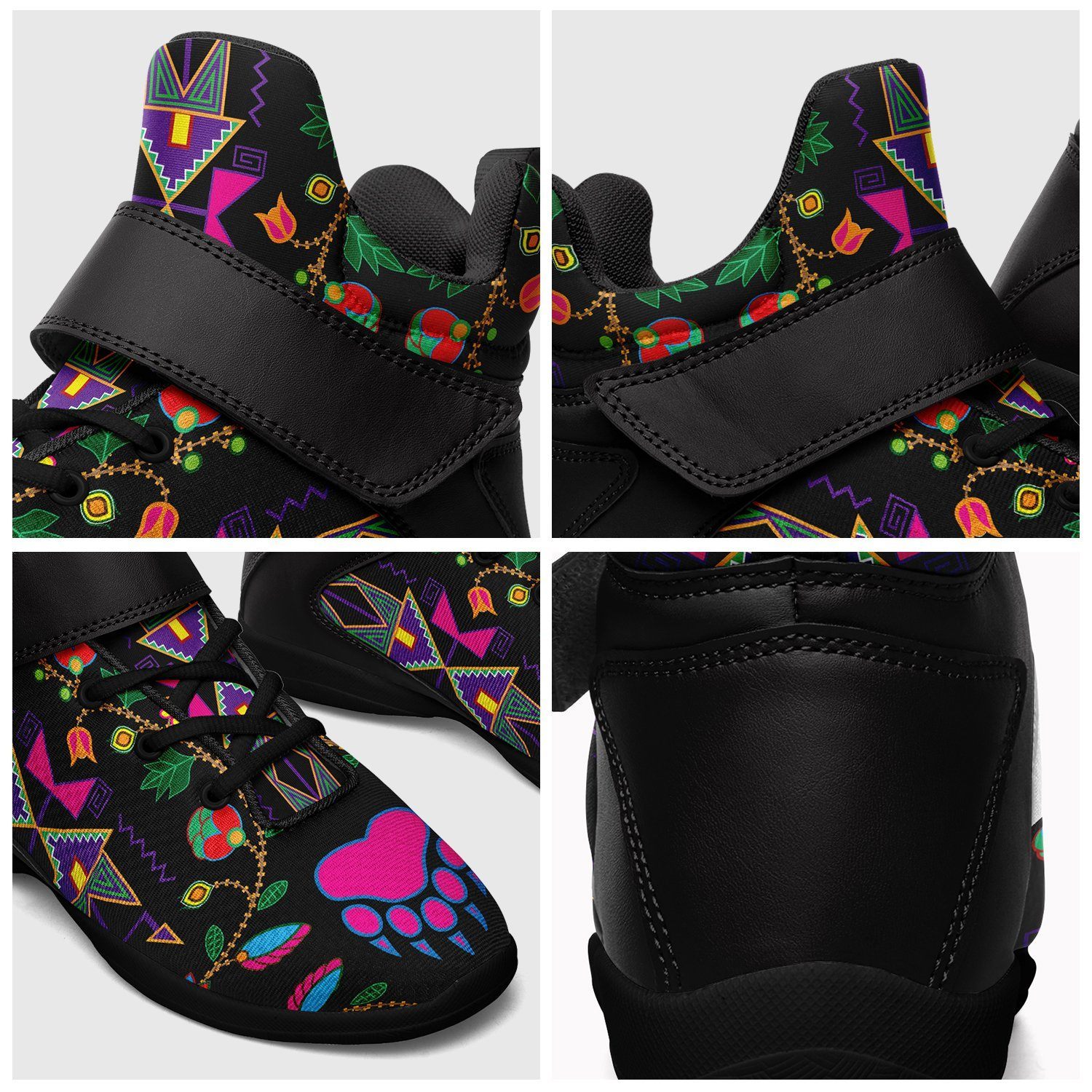 Geometric Floral Fall Black Kid's Ipottaa Basketball / Sport High Top Shoes 49 Dzine