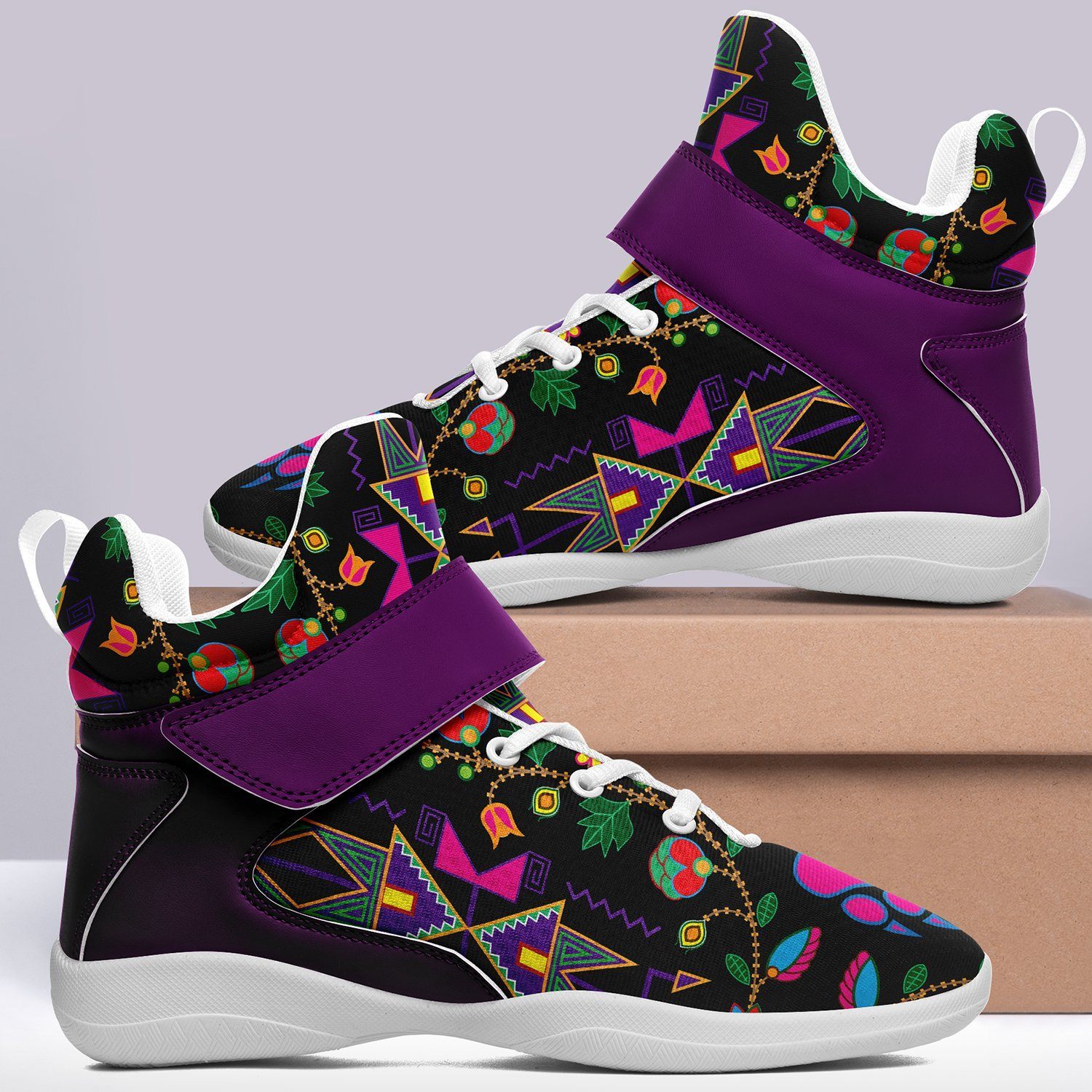 Geometric Floral Fall Black Kid's Ipottaa Basketball / Sport High Top Shoes 49 Dzine