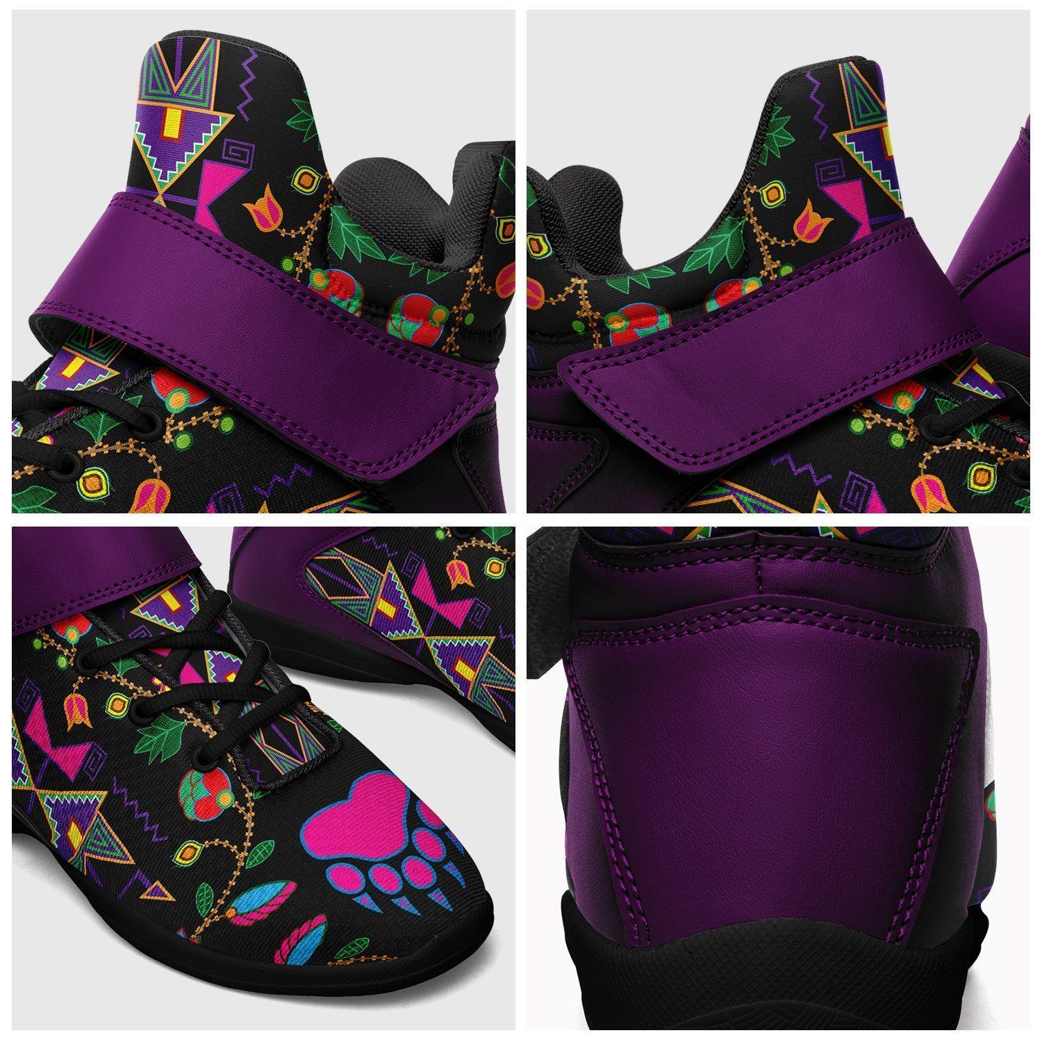 Geometric Floral Fall Black Kid's Ipottaa Basketball / Sport High Top Shoes 49 Dzine